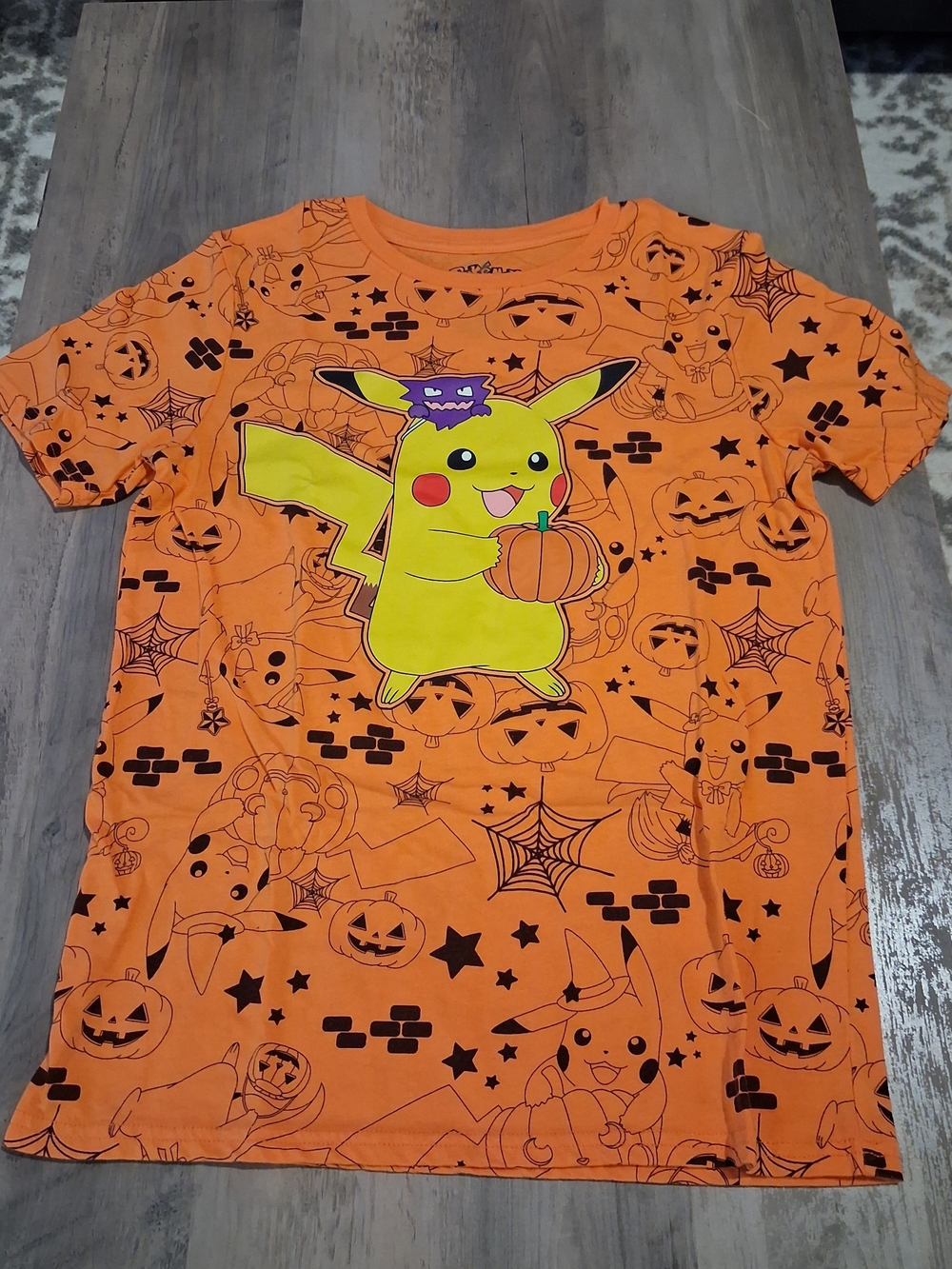 Hybrid Apparel Orange Pikachu Halloween Tee with Yellow Graphic